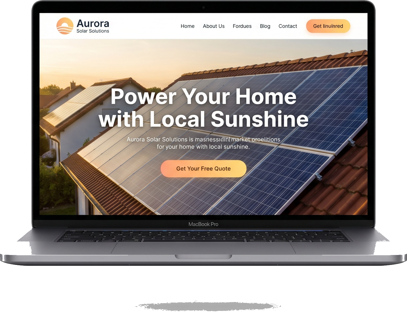 A bespoke, AI-ready website for a local solar company shown on a laptop